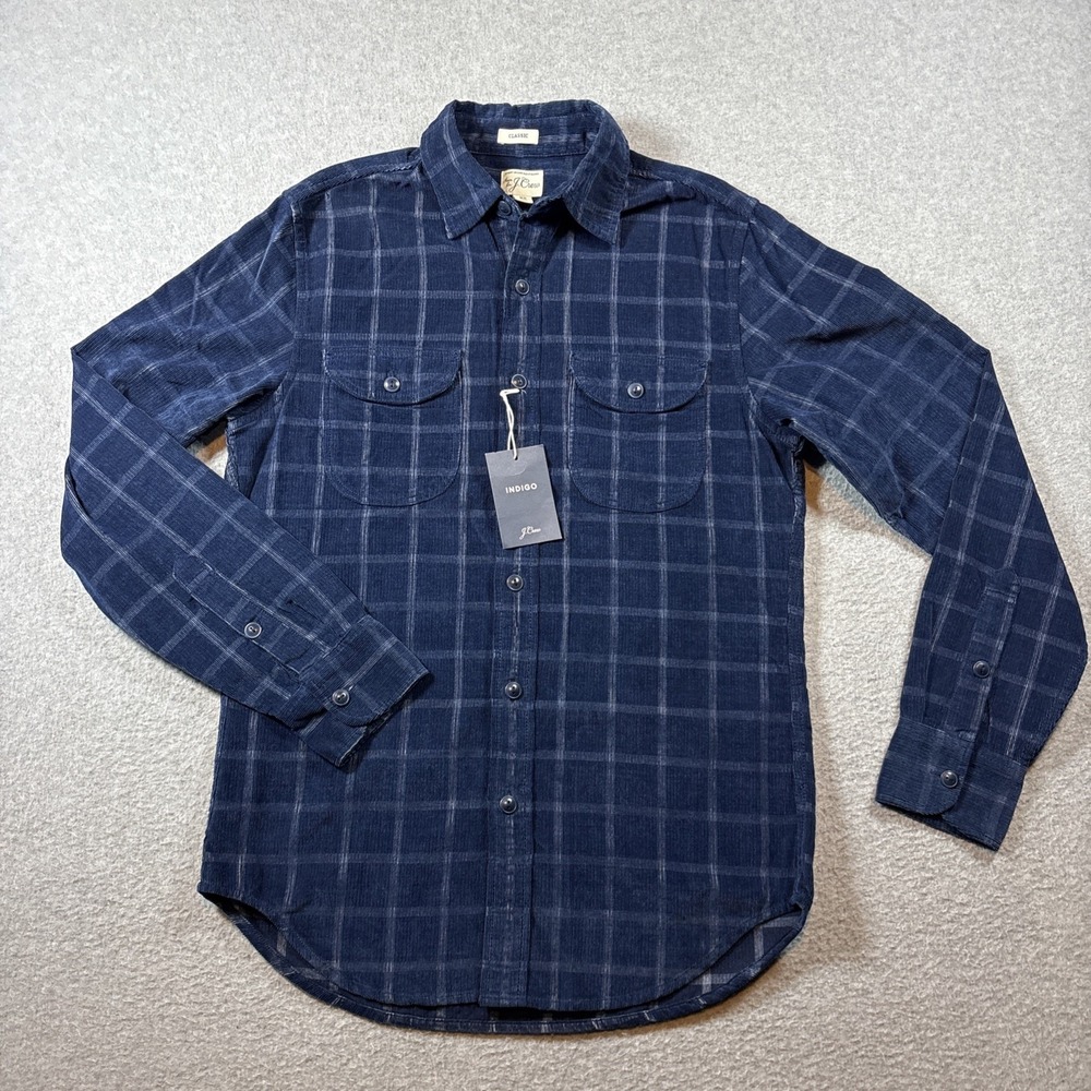 J Crew Blue Indigo Plaid Long Sleeve Button Up Men's XS Curdoroy Classic NEW!